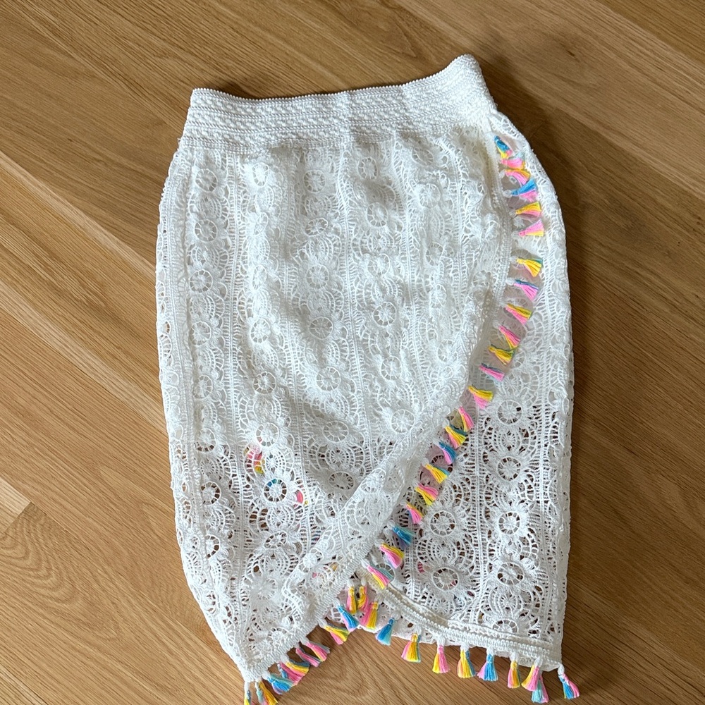 White Lace Skirt with Colorful Tassels